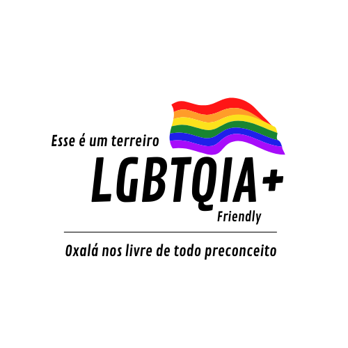 Selo "Terreiro LGBTQIA+ Friendly" em fundo branco